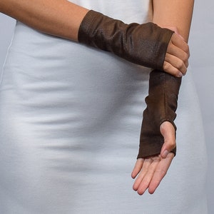 Leather Fingerless Gloves, Faux Leather Arm Warmers for Men & Women, Medieval Fairs, Larp image 1