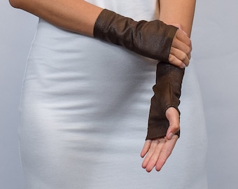 Leather Fingerless Gloves, Faux Leather Arm Warmers for Men & Women, Medieval Fairs, Larp