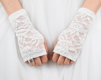 Guantes sin dedos de encaje color marfil: Calentadores de muñeca elásticos para bodas, WRW16-3L