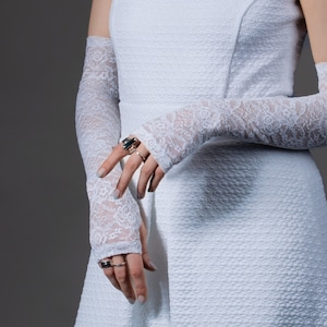 Lace fingerless gloves white ivory wedding gloves black bridal floral gloves, FG40-Lf1