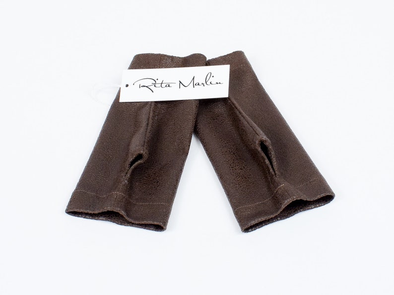Leather Fingerless Gloves, Faux Leather Arm Warmers for Men & Women, Medieval Fairs, Larp image 12