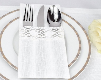 Cutlery holders cutlery bags silverware pockets WHITE