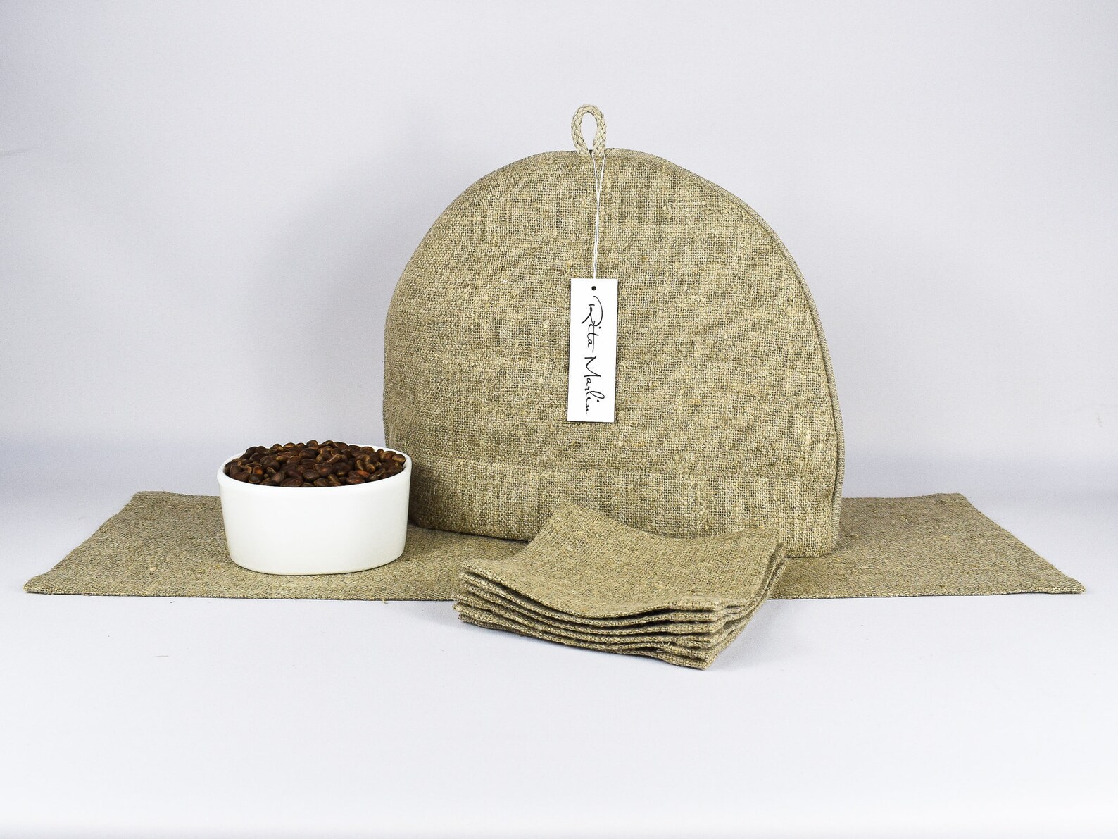 Burlap table runner teapot cozy linen coasters Etsy