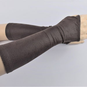 Brown leather fingerless gloves black faux leather medieval arm warmers, festival gauntlets ARW-12_30 image 1