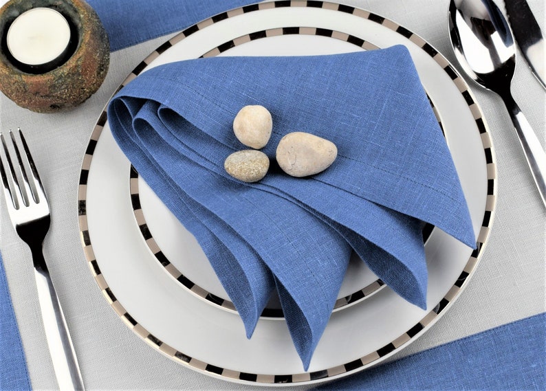 Blue linen placemats cloth napkins placemats sets Etsy