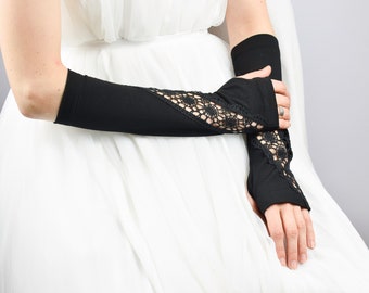 Black Lace Arm Warmers, Dark Romantic Gothic Gloves, Victorian Style Cuffs, Alternative Bridal Accessory