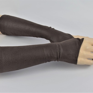 Brown leather fingerless gloves black faux leather medieval arm warmers, festival gauntlets ARW-12_30 image 4