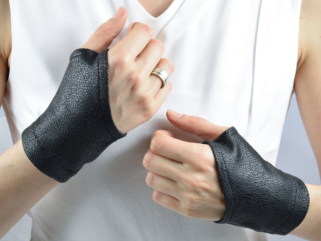 Black Leather Wrist Warmers Faux Leather Arm Warmers Short Etsy