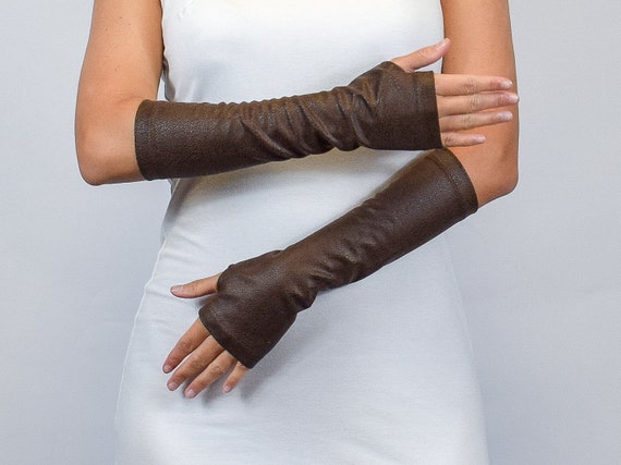 Brown Leather Fingerless Gloves Faux Leather Men's and -  Israel