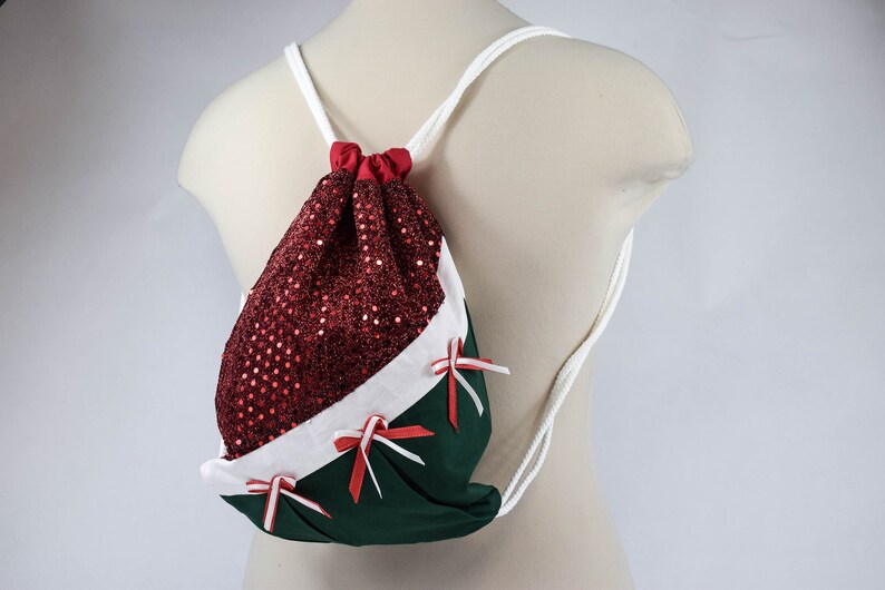 Christmas drawstring cotton backpack gift wrapping red green shoulder bag