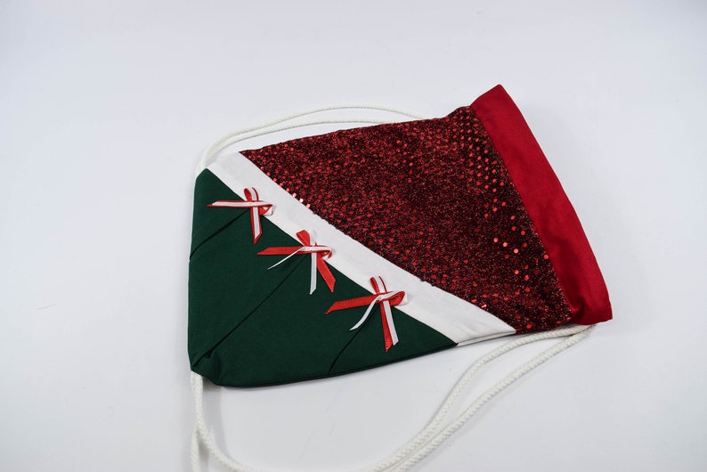 Christmas drawstring cotton backpack gift wrapping red green shoulder bag