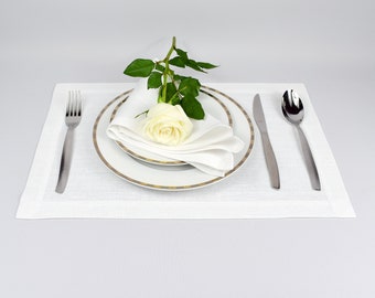 Sets de table en lin blanc, serviettes en tissu, nappe blanche, CLSt BLANC