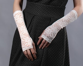 Mitaines de mariage en dentelle blanche, gants de mariage noir ivoire, gants floraux, ARW30-Lf1
