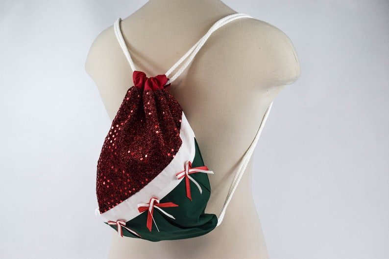 Christmas drawstring cotton backpack gift wrapping red green shoulder bag