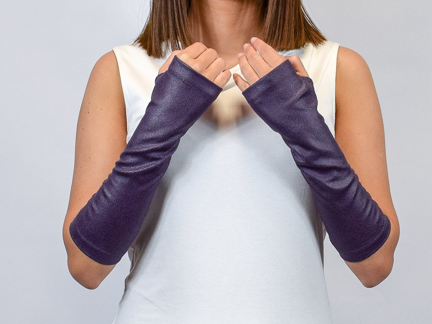 Lilac leather fingerless gloves Ecoleather women's arm Etsy