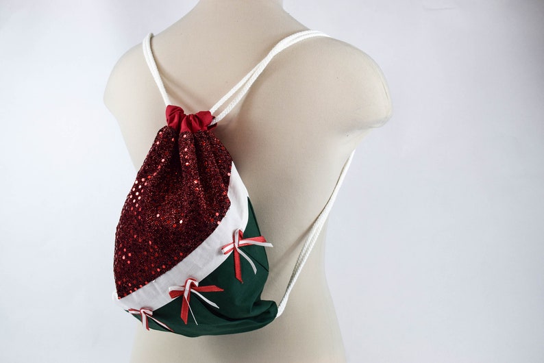 Christmas drawstring cotton backpack gift wrapping red green shoulder bag