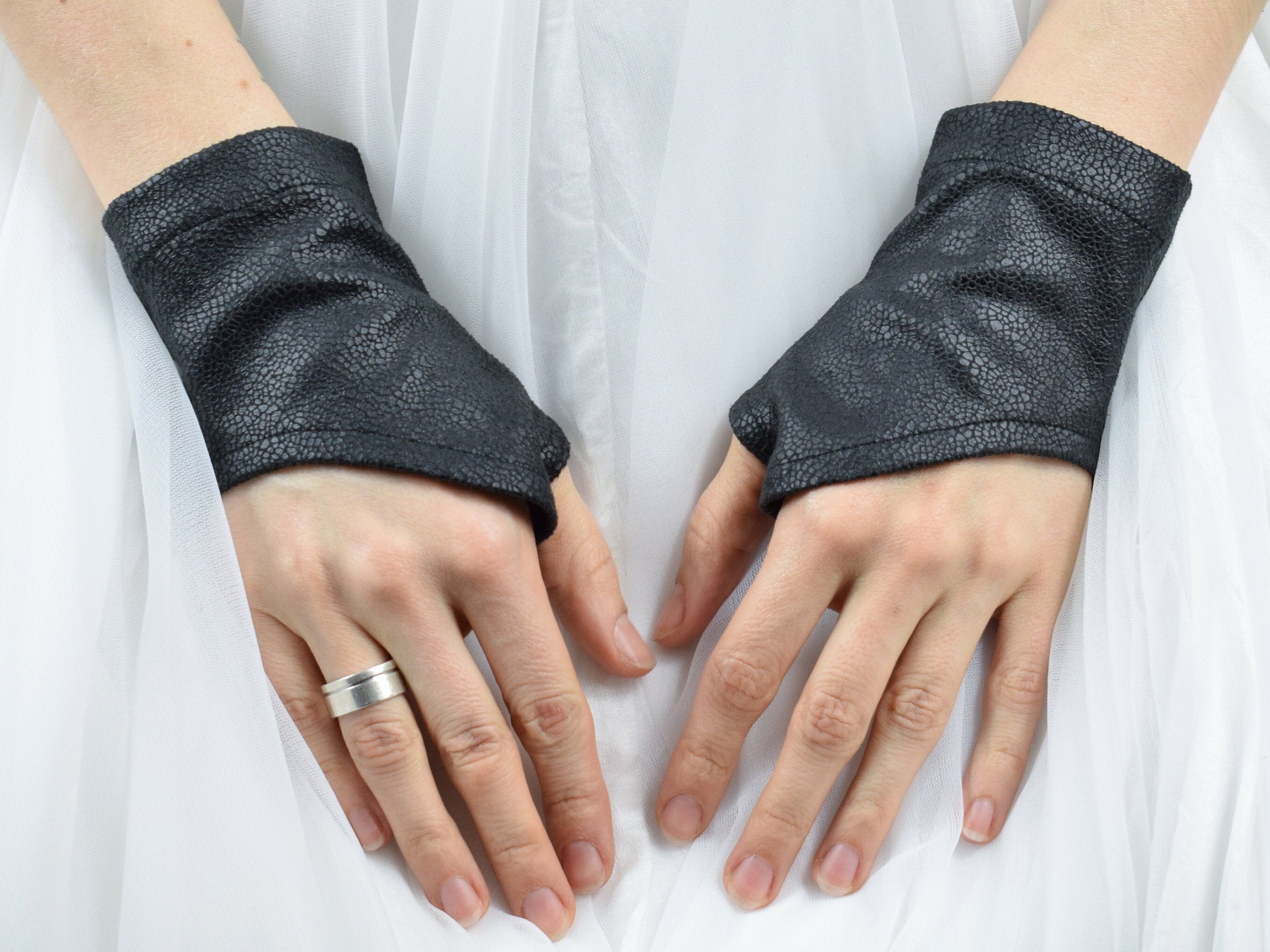 Black Leather Wrist Warmers Faux Leather Arm Warmers Short Etsy Singapore
