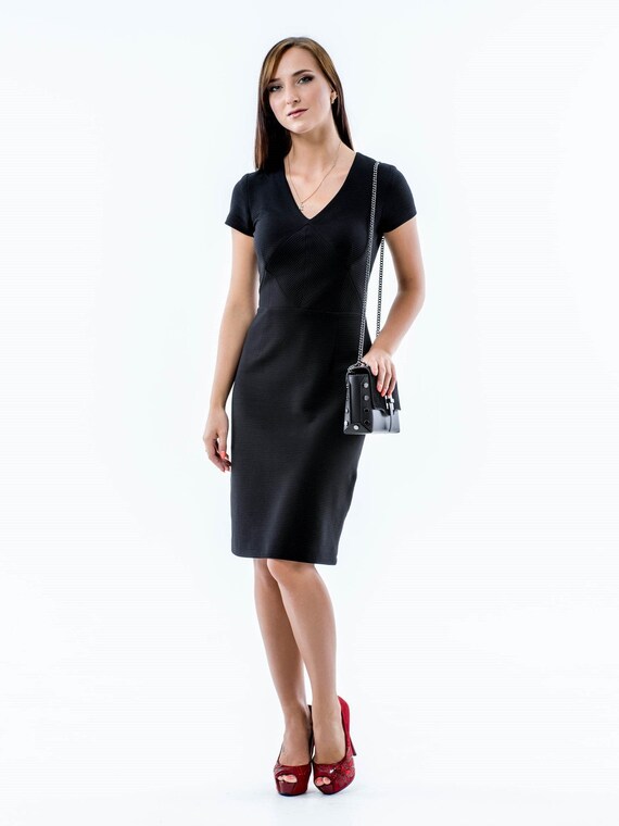 black v neck work dress