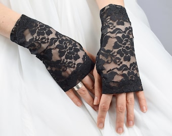 Black lace fingerless gloves, womens wrist warmers, WRW16-1L