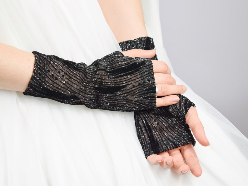 Black Fingerless Gloves Velvet Wrist Warmers Womens Gloves Etsy