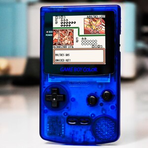 Aranceles de EE. UU. incluidos - Funnyplaying Retro Pixel IPS Q5 Game Boy Color con lente laminada Nintendo GBC Azul real transparente
