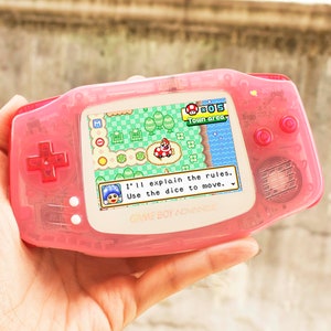 Aranceles de EE. UU. incluidos - Pantalla LCD IPS retroiluminada GBA Nintendo GameBoy Advance, carcasa rosa brillante transparente