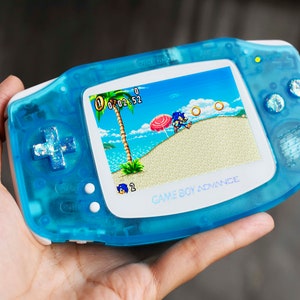 Extra Mods And IPS Backlit LCD GBA Mod Nintendo GameBoy Advance Ocean Blue Shell Glitty Buttons