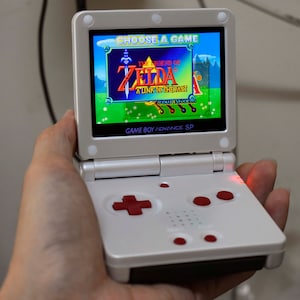Backlit IPS GBAsp Mod Nintendo GameBoy Advance SP Pearl White Shell Red Buttons
