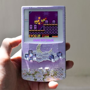 Funnyplaying Retro Pixel IPS Q5 Game Boy Color With Laminated Lens Nintendo GBC Plus Extra Mods Flowers Under The Moon