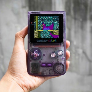 Retro Pixel IPS Q5 Game Boy Color  Nintendo GBC Plus Extra Mods Atomic Purple Shell with Glitty Purple Tones Buttons  Buttons
