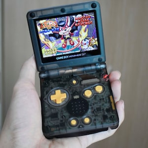 Backlit IPS GBAsp Mod Nintendo GameBoy Advance SP Translucent Black Yellow Buttons