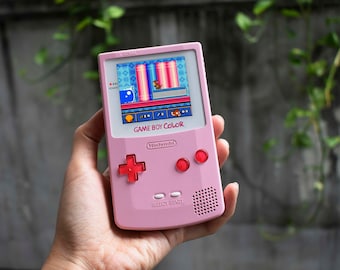Usa Tariffs Included - Funnyplaying Retro Pixel IPS Game Boy Color, Laminated Lens Nintendo GBC, Pastel Pink Shell, Raspberry Candy Buttons