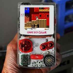 Retro Pixel IPS Q5 Game Boy Color   Nintendo GBC Plus Extra Mods Crystal Clear Shell Metal Effect Buttons