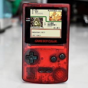 Funnyplaying Retro Pixel IPS Q5 Game Boy Color With Laminated Lens Nintendo GBC Plus Extra Mods Clear Dark Red