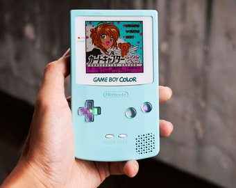 Usa Tariffs Included - Funnyplaying Retro Pixel IPS Q5 Game Boy Color, Laminated Lens Nintendo GBC, Pastel Blue Shell, Cool Opal Buttons