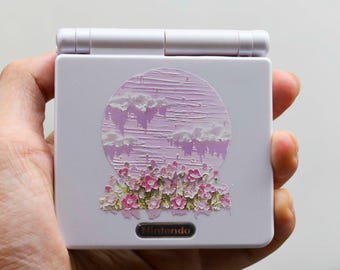 Usa Tariffs Included - Backlit IPS GBAsp  Nintendo GameBoy Advance SP Flowers And The Moon