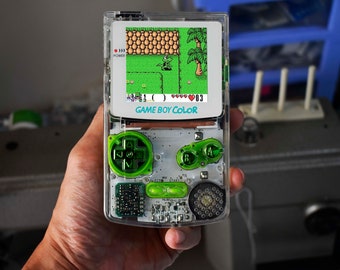 Retro Pixel IPS Q5 Game Boy Color Nintendo GBC Plus Extra Mods Crystal Clear Shell Metal Effect Buttons