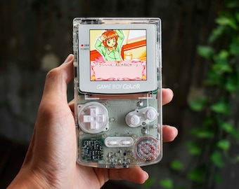 Usa Tariffs Included - Retro Pixel IPS Q5 Game Boy Color  Nintendo GBC  Crystal Clear Shell White Buttons