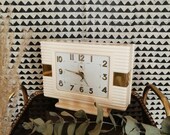 JAZ alarm clock clock, vintage art deco, ivory and gold bakelite