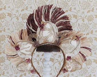 Crown/headpiece/tiara of braided and embroidered raffia/straw