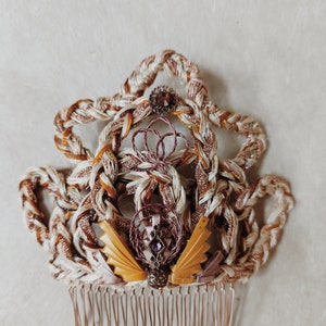 Raffia braided hair comb with ornaments image 1