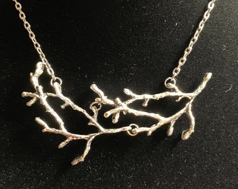 wicca gothic silver necklace branches pendant wood forest nature collier