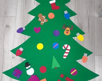 Felt Christmas Tree -  Sewn and Hand Cut NO GLUE!!! Perfect for Toddlers and Preschoolers, kids christmas tree with ornaments,felt xmas tree