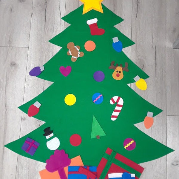Felt Christmas Tree -  Sewn and Hand Cut NO GLUE!!! Perfect for Toddlers and Preschoolers, kids christmas tree with ornaments,felt xmas tree