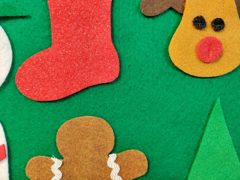 Felt Christmas Tree Sewn and Hand Cut NO GLUE Perfect for Toddlers and Preschoolers, kids christmas tree with ornaments,felt xmas tree image 4