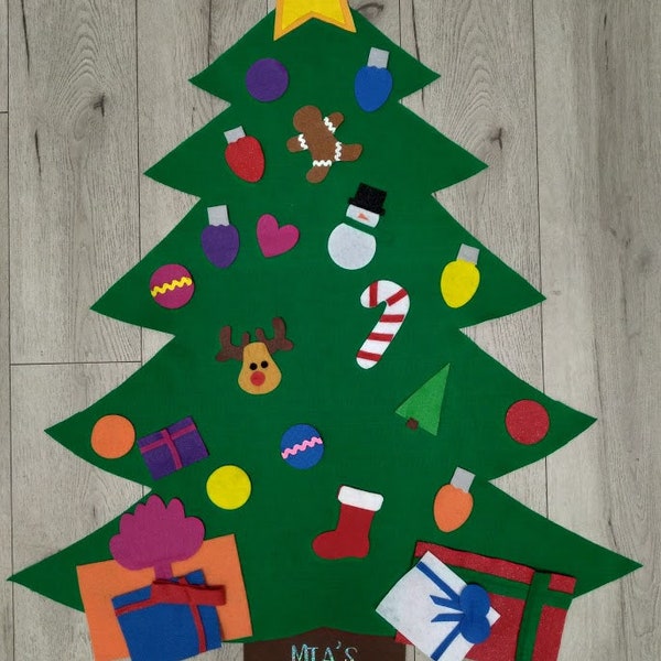 Personal Custom Felt Christmas Tree Sewn/Hand Cut NO GLUE! Toddlers and Preschoolers , kids christmas tree ornaments,felt xmas tree
