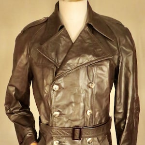 Take 6 early 70&#39;s full length leather lightweight trench coat with Highway Man collar style 40&quot;
