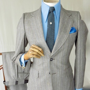 Cusp of the decade Hardy Amies suit with Hipster trousers and own plastic belt 36" tight NB Please read write up