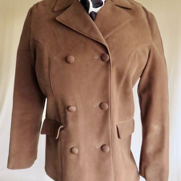 Mid 60's Mod lady's unworn Suedette shorty double breasted coat stated 18 so probably a modern 16 but please check write up.