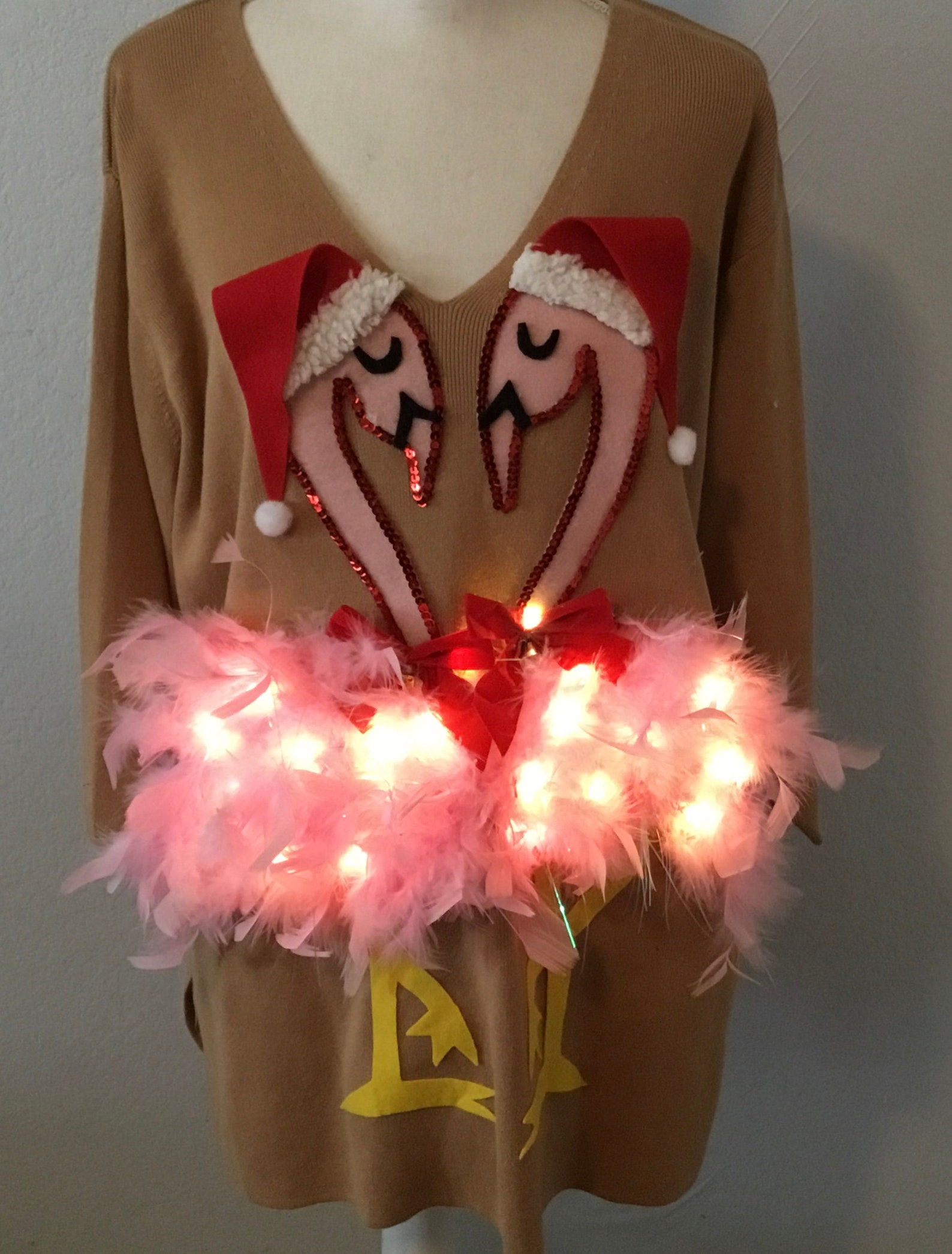 UGLY CHRISTMAS Sweater Bright & Sparkly Flamingo Lights Up | Etsy